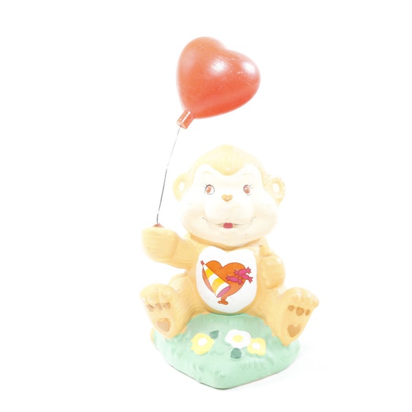 Vintage Care Bears Playful Heart Monkey Ceramic Figure Yellow Plastic Toy Figure Balloon Heart Children, Vintage Toys, ~ 20-19-659