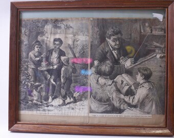 The Burning Glass, Whom To Punish, Antique Wood-cut Engravings, Framed, Wall Hanging, Collectible, ~ 240814-SHC SHC-059