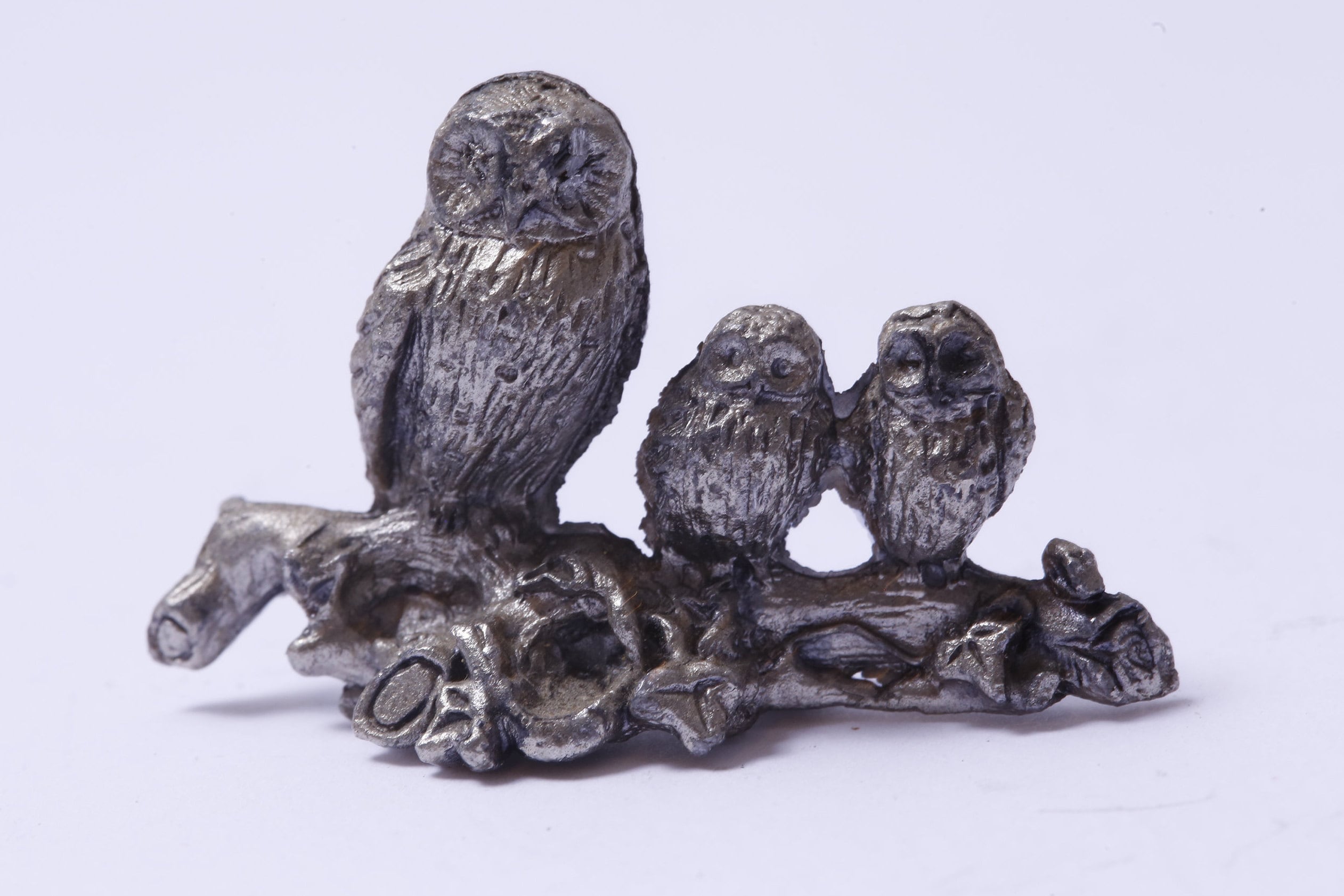 Owls, Birds, Family, Mother, Babies, Animals, Little, Pewter, Figurine, 2", Statuette, Interior