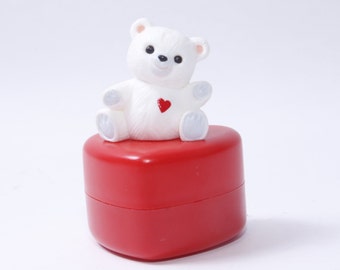 Adorable, Polar Bear, Sitting on a Red Heart, Valentine's Day, Romantic, Figurine, 3", Tabletop, Interior, Decor, Vintage, ~ 20-29-1022