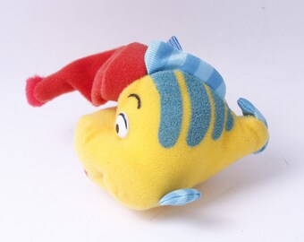 Disney, The Little Mermaid, Flounder, Fish, Plush Ornament, 1989, Christmas, 4&quot;, Hanging Figure, Holiday, Vintage, ~ 240719-SHC SHC-017