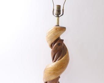 Beautiful Twist Unique Lamp, Wooden, Desk Lamp, Lighting, Tabletop, Carved, 30", Home, Interior, Decor, Vintage, Photo Prop, 600