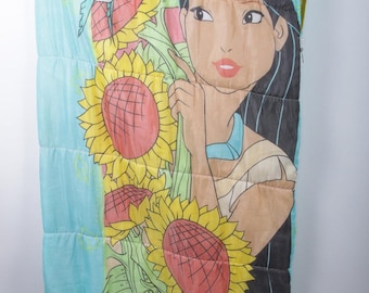 Vintage Disney's Pocahontas Sleeping Bag Sunflower Yellow Inside 27x55 Children Sleep Over 90s Disney ~ 822 848