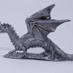 Dragon with Wings, Crawling, Fantasy, Animal, Pewter, Figurine, 3", Statuette, Interior, Decor, Vintage, Collectible, ~ 20-01-943