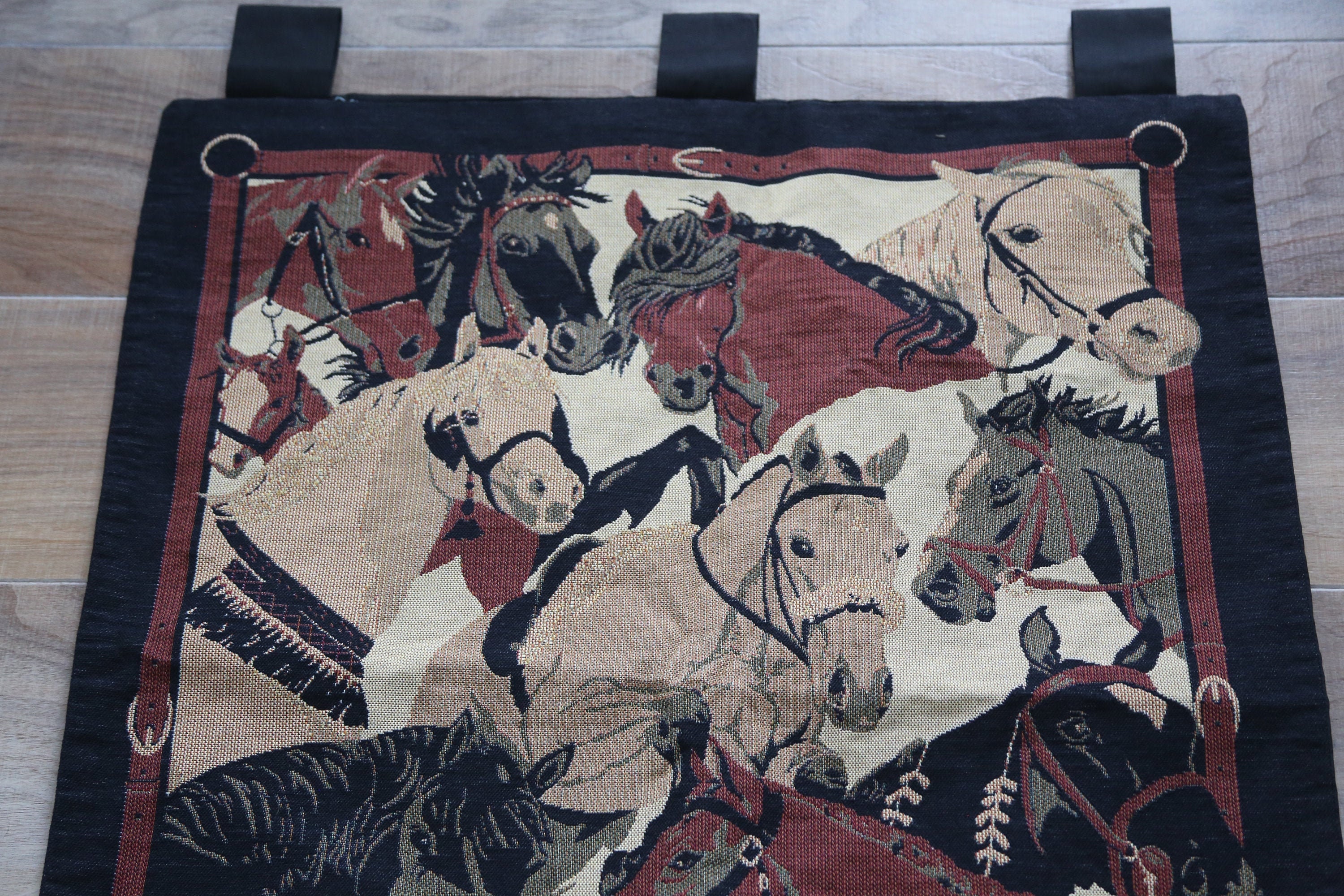 Couverture Afghan Vintage Goodwin Weavers Motif Chevaux Western, Tissée USA, Occasion