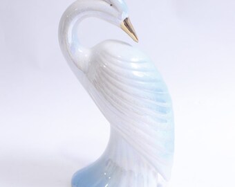 Art Deco Ceramic Crane, Long Neck, Gold and White Decoration Figure WH-011 191