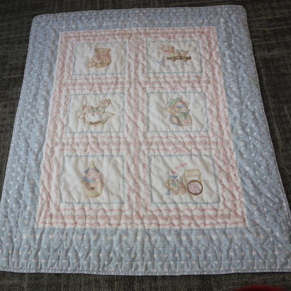 Jouets, ours en peluche, blanc, couverture de bébé, couette de berceau, couverture, 47x40", chambre d'enfant, chambre à coucher, intérieur, décor, artisanat, vintage, ~ 20-12-408