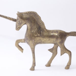 Unicorno, fantasia, statuetta in ottone, statua, 5", statuetta, cavallo, tavolo, casa, interni, arredamento, vintage, ~ 20-34-1208