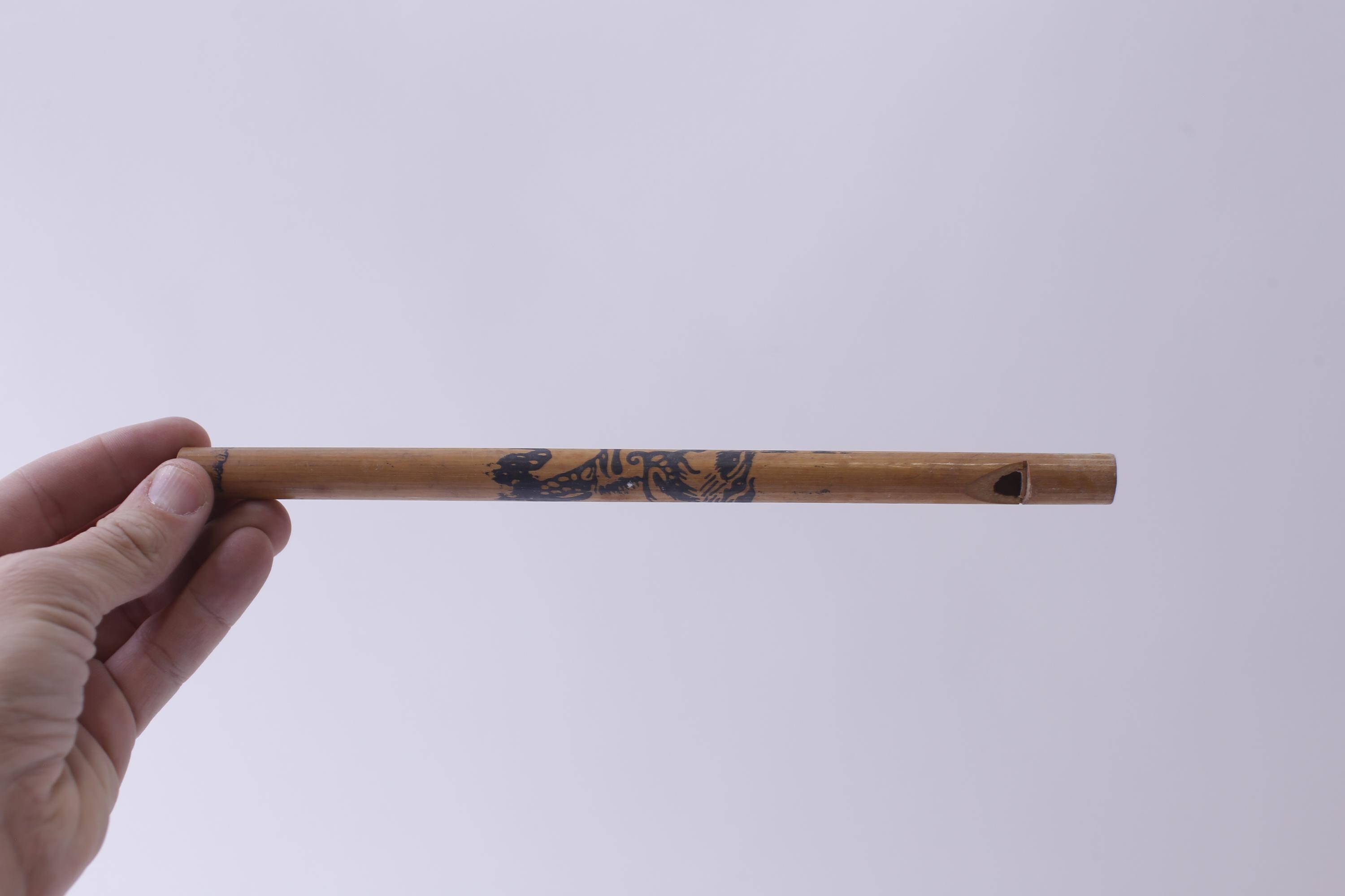 Vintage Bamboo 4-hole Flute, Painted, Musical Instrument