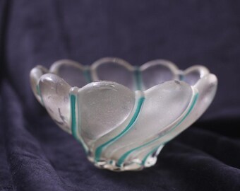 Mikasa, Small Bowl, Scalloped, Green, Peppermint, Striped, Swirl, Crystal, Candy, Nuts, Serving, ~ 250729-WH 1338