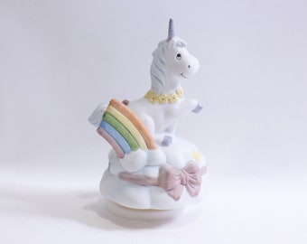 Unicorn And Rainbow, Music Box, Porcelain, Rotating, 1980s, 6 1/2", Fantasy, Magical, Enchanting, Melody, Decorative, ~ 230918-DISV 487