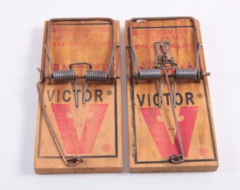 Victor, veel van twee, vintage, extra groot, 7&quot;, muizenvallen, beide werkend, boerderij, ranch, interieur, verzamelobject, ~ 20-01-98
