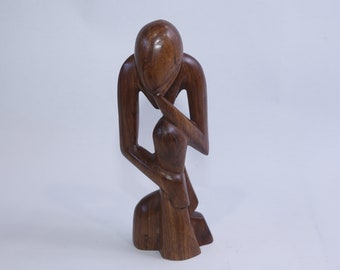 Thinking Human, Wooden Statuette, 10 1/2" High, Brown, Abstract, Figure, Tabletop, Decor, Art, Vintage, Collectible, ~ 230204-AHL 1182