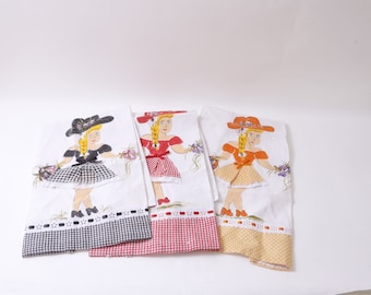 Napkins, Set, Girls, Gingham, White, Fabric, Kitchen, Dining, Home, Interior, Decor, Vintage, ~ 1283