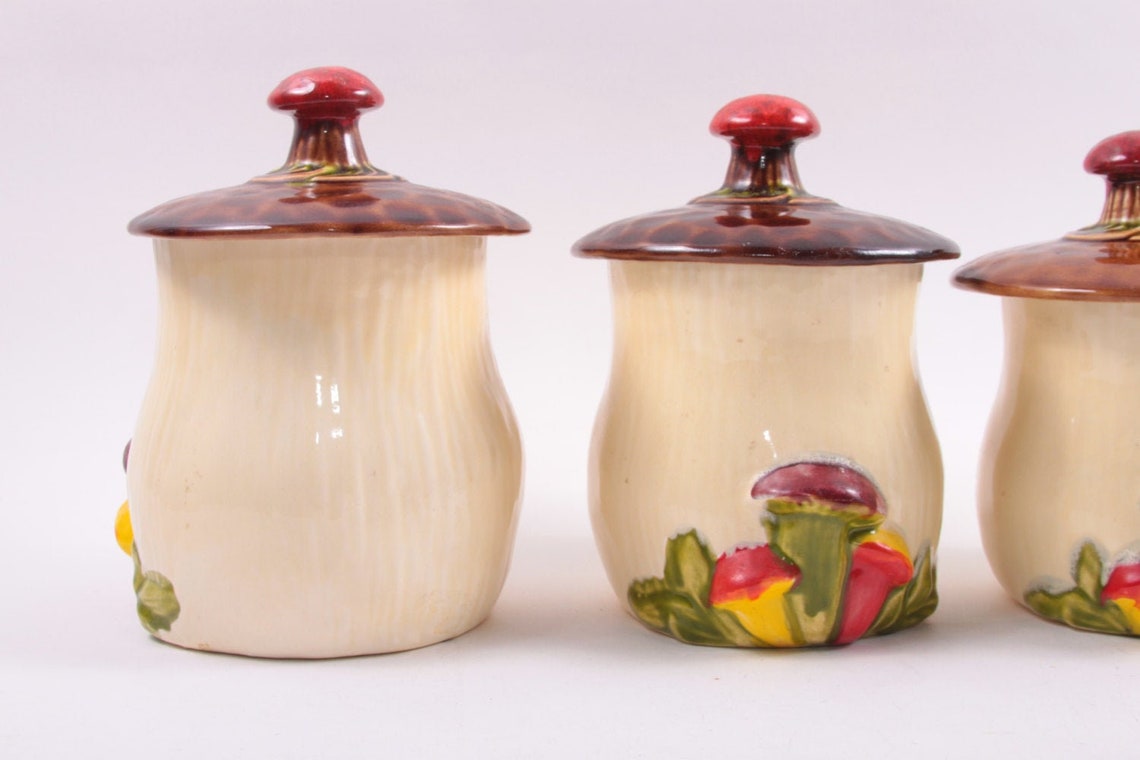 Mushroom Jars Ceramic Cookie Jars Toadstool Awesome Set Etsy