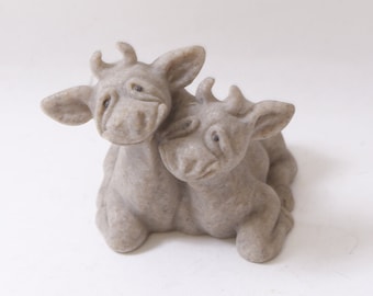 Quarry Critters, Cherry and Chip Cows Figurine, Second Nature, 2000, Decorative, Animals, Collectible, ~ MISC-030 643