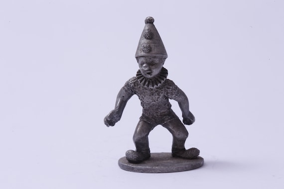 ピエロ、道化師、コーンハット、小さな、ピューター、置物、小像