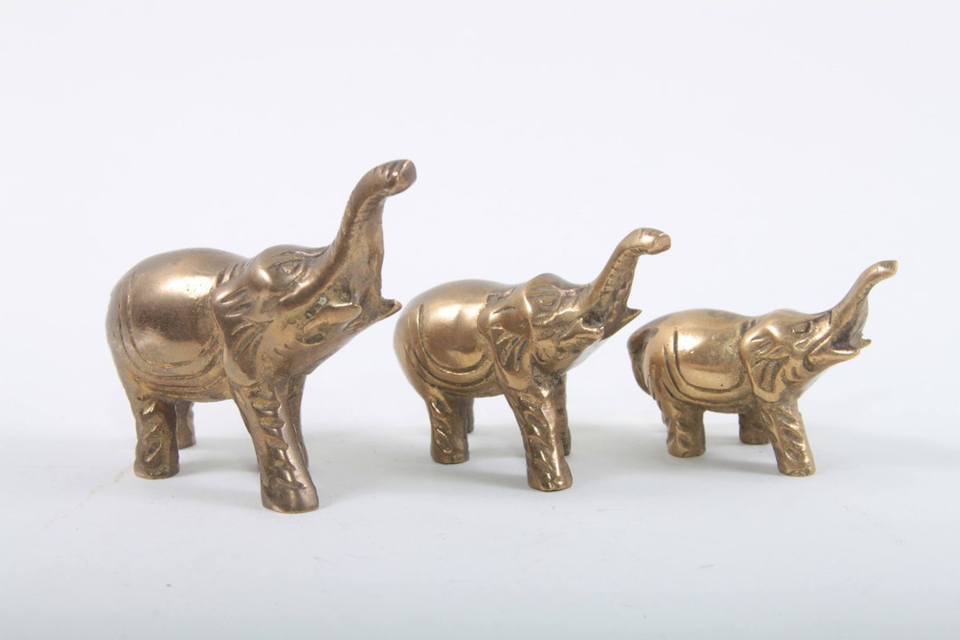 Brass Elephants Good Luck Symbols Vintage Brass Trunk up Home Etsy