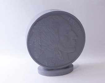 Indian Head nickel, Coin Bank, Buffalo nickel, 1913, Wooden, Five Cents, 11 inches, Piggy Bank, ~ 240820-WH 1024