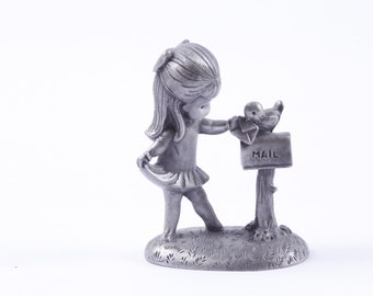 Girl With Letter, Mail Box, Signed, Pewter, Figurine, Joan Walsh Anglund, Hallmark, 1980, Statuette, Vintage, Collection, Photo Prop ~ 6