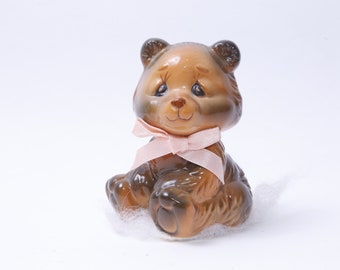 Adorable, 80s Ceramic Bear, Sitting, Little, Figurine, Pink Ribbon, Animal, Interior Decor, Collection, Vintage, Photo Prop, ~ 20-01-970