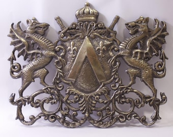 Vintage, Royal Crest, Dragons, Shield and Swords, 19x24", Coat of Arms, Wall Hanging, ~ 251107-WH D-2