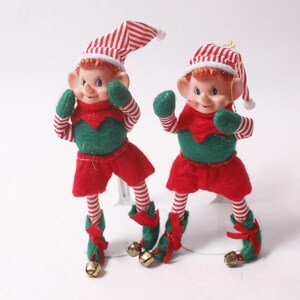 Pixie Elf with Bell Ornament Lot Figures Set of 2 Holiday Decor ~ 260302-WH 111