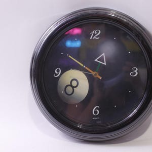 Billiards Pool Magic 8 Ball, Wall Clock, Black, Round, Quartz, Wall Decor, Vintage, ~ 251117-WH 849