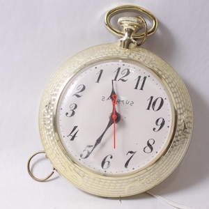 WORKING plastic Vintage Spartus Wall Clock Backward-running Pocket Watch style ~ 260612-WH 1111