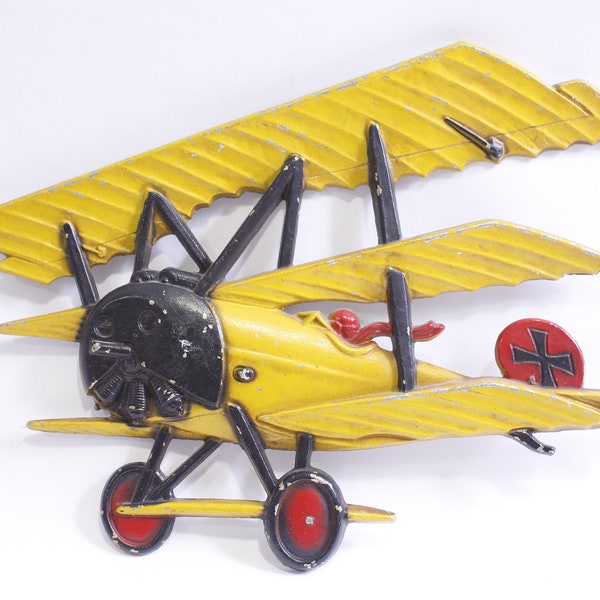 Yellow Triplane, Wall Hanging, Homco USA, 1975, German, World War I, Cast Iron, Airplane, Aviation, Design, Vintage, ~ 230605-DISV 363