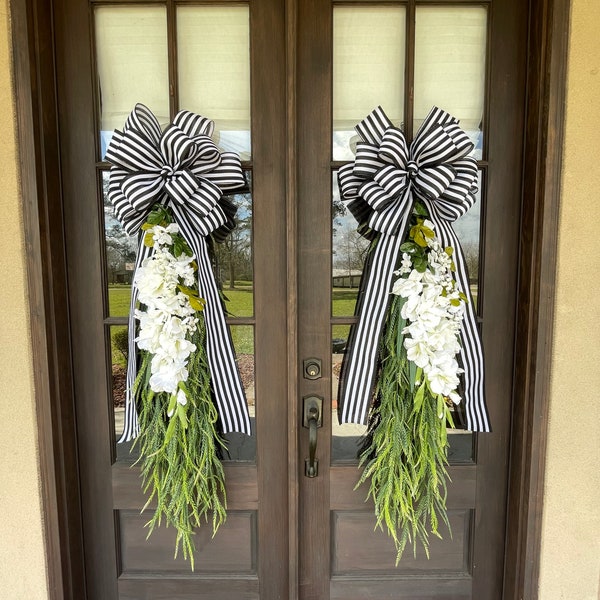 Extra Large Wreath for Front Door, XL Door Swag, Gladiola, ALL SEASON, Spring, Quality Custom Single or Double Door Design, Black & White