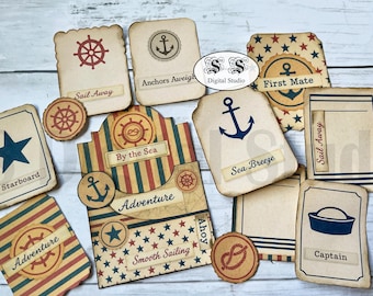 Nautical Loaded Pocket Tag Printable | Junk Journal Insert, Ocean Theme Ephemera (PDF/JPG)