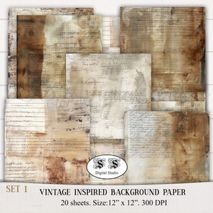 Textura imprimible en tonos terrosos - Texto rústico escrito a mano, documento, recibo - Álbum de recortes 12x12