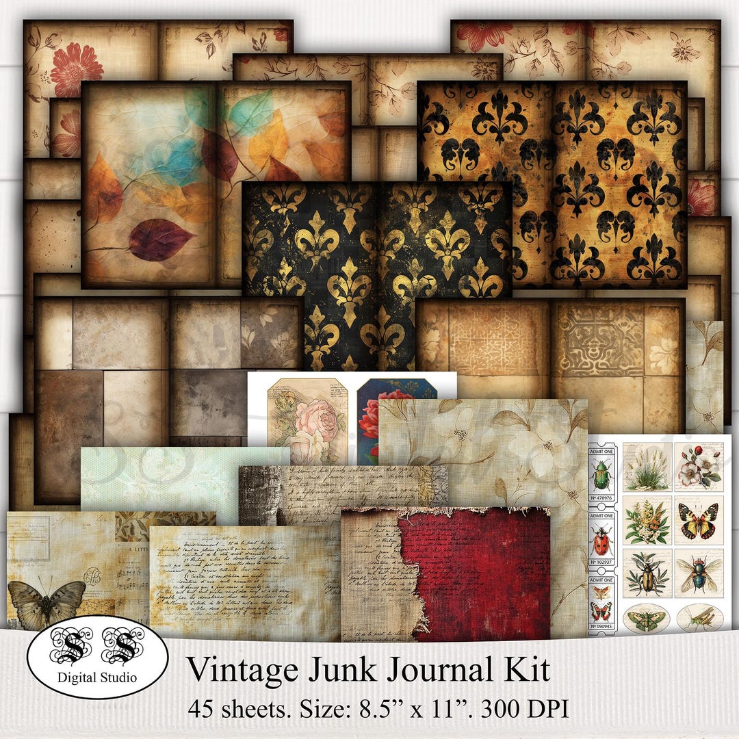 Vintage Digital Journal Kit | Printable Junk Journal Pages | Antique ...