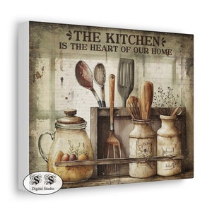 Arte digital da parede da cozinha country, placa antiga de decoração de casa em estilo de fazenda, arte rústica, placa country francesa