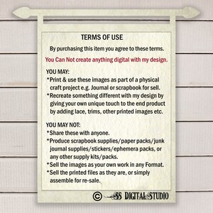 May include: Terms of use for digital images. You may print and use these images for physical craft projects, but you may not share, sell, or produce commercial products with them.