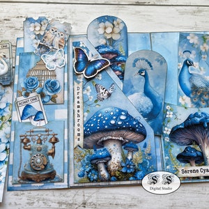 Mergulhe no encantamento com nosso kit de diário com três dobras de cogumelo e flor azul para impressão!