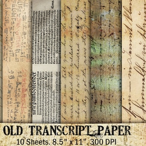 Viejo, Transcripción, nota con guion, envejecida, paquete de papel digital vintage, diario basura, papel antiguo, álbum de recortes, descarga, imprimible, fabricación de tarjetas,