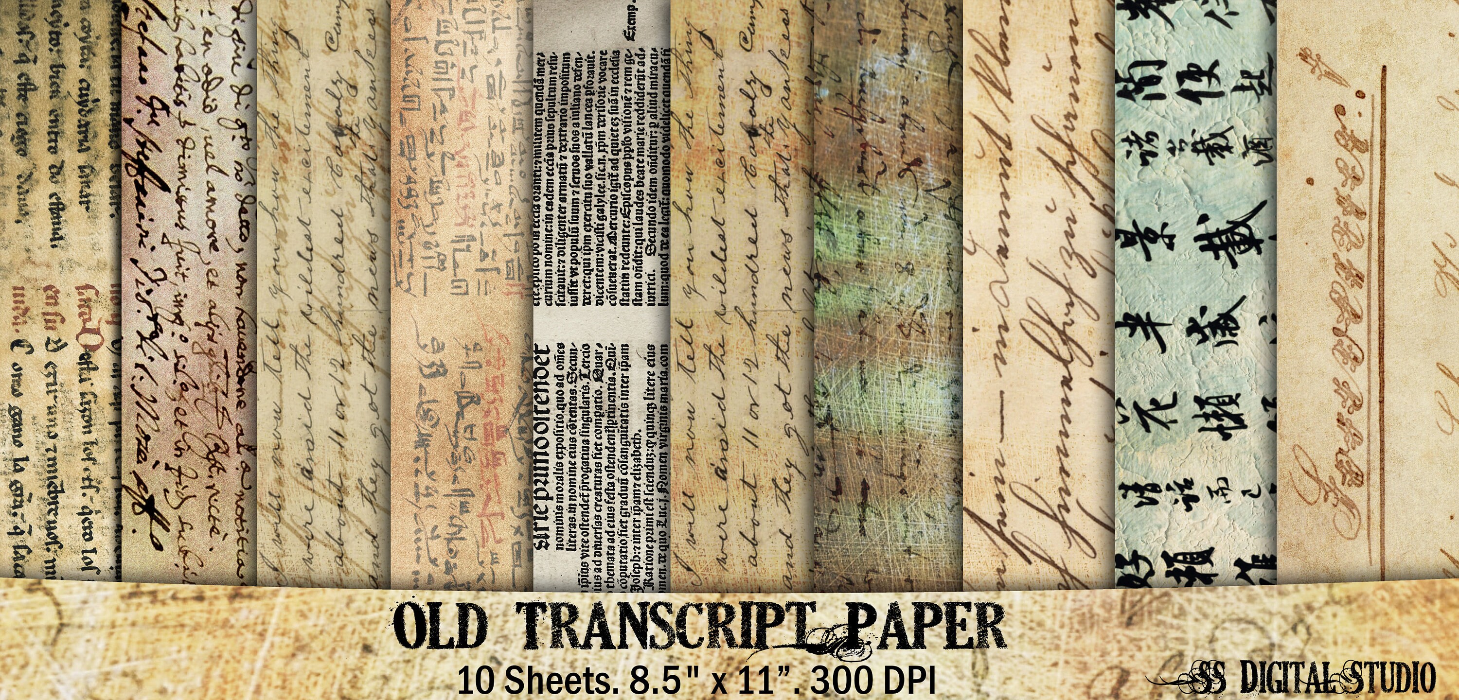 ヴィンテージ スクリプト デジタル ペーパー パック: ジャンク