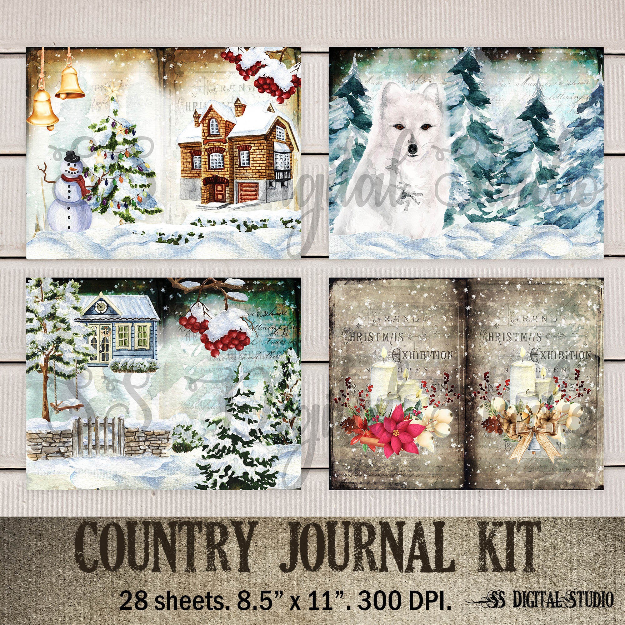 Christmas Country journal kit Winter snow paper junk | Etsy
