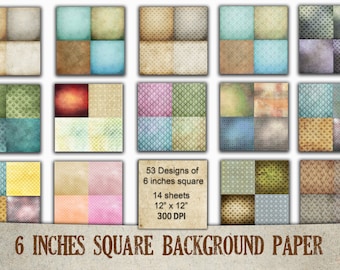 Junk journal paper, 6 inches, square, digital paper pack, card making,back ground, printable, crafting, scrapbook, download, Commercial use.