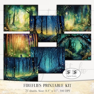 21 feuilles, kit imprimable Fireflies Kit de journal de jardin surréaliste, kit Botanical Ephemera. kit d’embellissement imprimable, étiquettes, cartes de journalisation