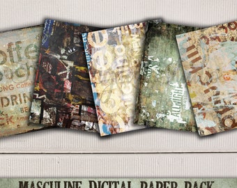 Masculine Scrapbook Paper, Grunge Style Textures (Digital Paper Pack)
