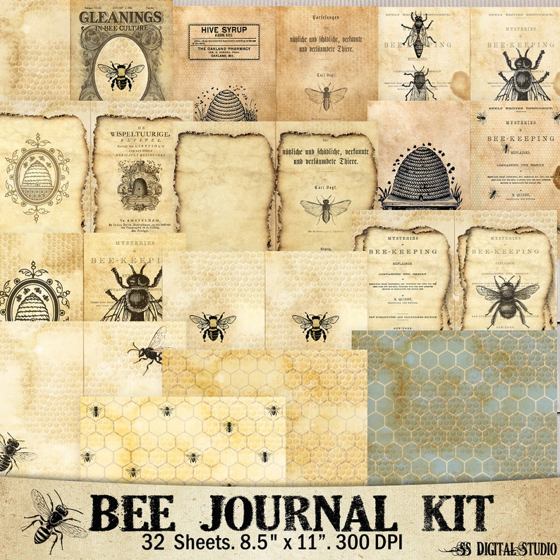 32 Sheets Busy Bee Journal Kit Journal Pages Bee Keeper Etsy