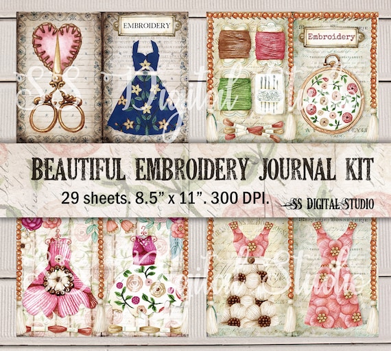 Embroidery Journal Page, Sewing, Needle Work Journal Kit, Vintage, Junk Journal  Kit, Printable Vintage Ephemera, Digital Download 