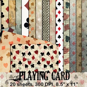 Playing card, poker,  Vintage, digital, paper, background, card making, old paper, printable, crafting, scrapbook, download, Commercial use.