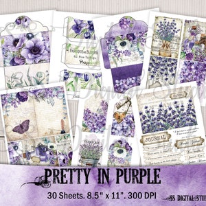 Lilac Lavender Succulent Purple Violet Garden Journal Kit Vintage Printable Ephemera Collage Paper image 2