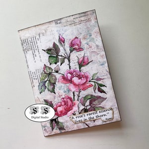 24 tarjetas temáticas de rosas, tarjetas de bolsillo cargadas, kit de diario basura, efímera, papel imprimible, hojas de collage, vintage, scrapbooking digital