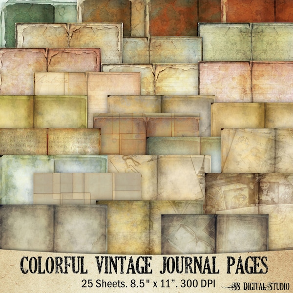 Colorful Vintage design junk journal page, landscape , writing Journal Paper, digital download, digital journal,printable, paper pack