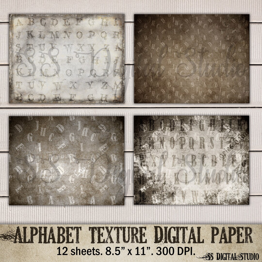 Vintage Alphabet Texture Paper Pack: Grunge Scrapbook Pages (digital ...